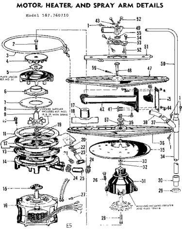 Motor, heater and spray arm details