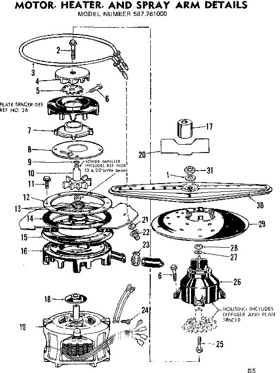 Motor, heater & spray arm asm