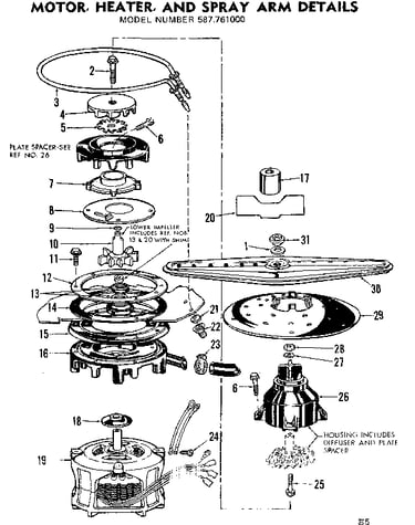 Motor, heater & spray arm asm