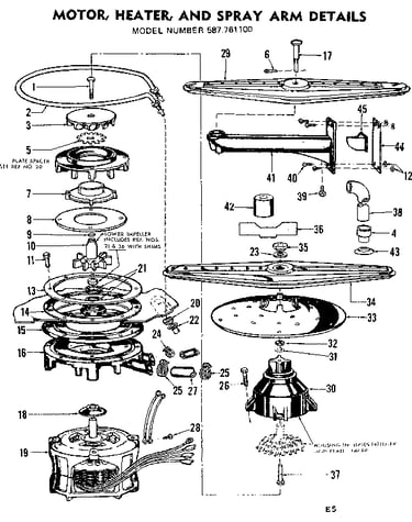 Motor, heater and spray arm