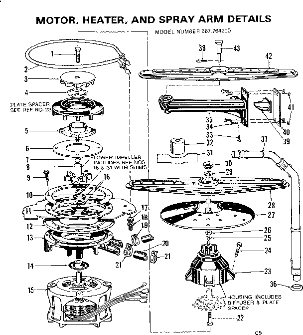 Motor, heater, and spray arm details