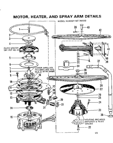 Motor, heater, and spray arm details