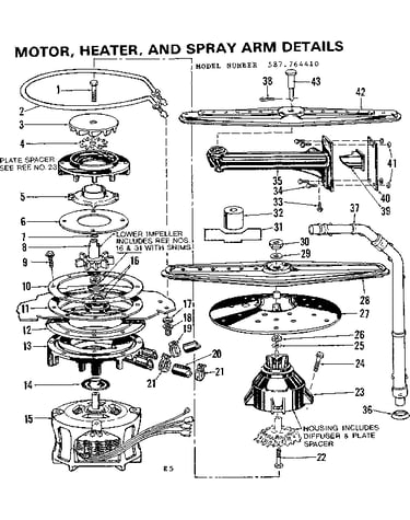 Motor, heater, and spray arm details
