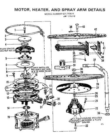 Motor, heater, and spray arm details