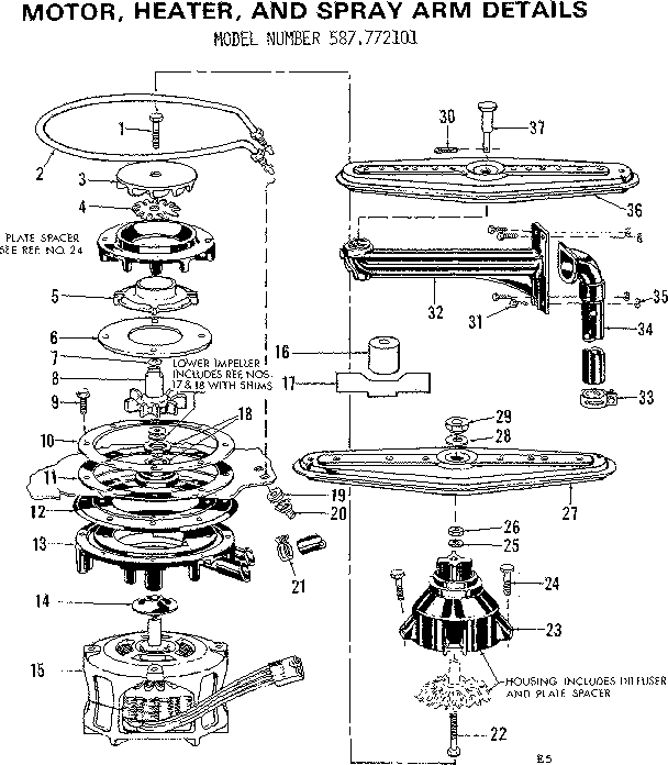 MOTOR,HEATER,AND SPRAY ARM DETAILS