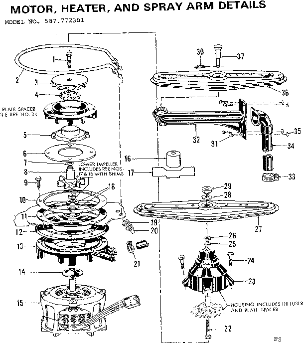 MOTOR, HEATER, AND SPRAY ARM DETAILS