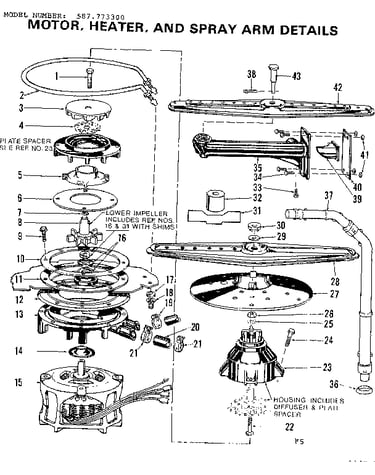 Motor, heater, and spray arm details