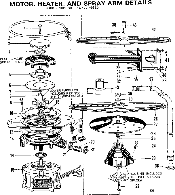 Motor, heater, and spray arm details