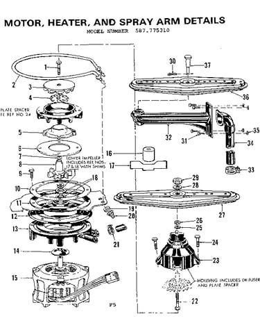 Motor, heater, and spray arm details