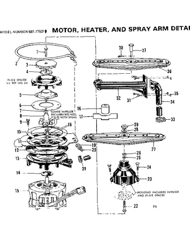 Motor, heater, and spray arm details