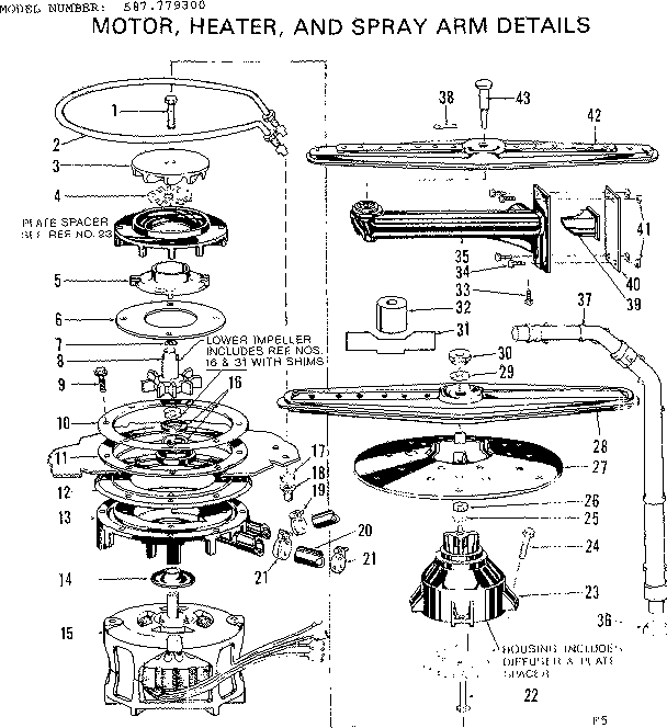 Motor, heater, and spray arm details