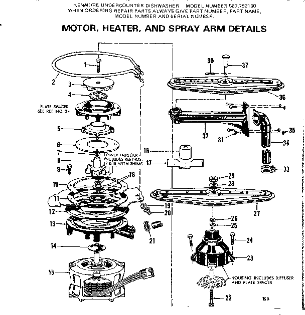 MOTOR, HEATER AND SPRAY ARM DETAILS