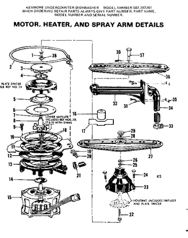 Motor, heater, and spray arm details