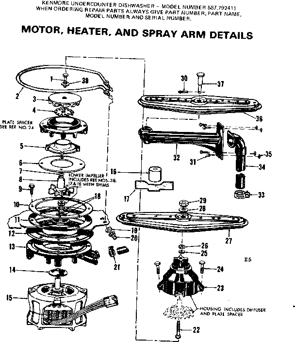 Motor, heater, and spray arm details