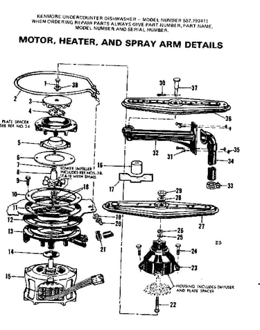 Motor, heater, and spray arm details