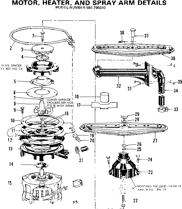 MOTOR, HEATER, AND SPRAY ARM DETAILS