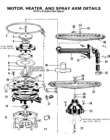 Motor, heater, and spray arm details