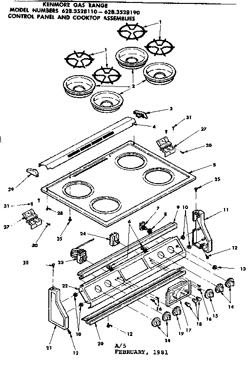 Control panel and cooktop assemblies