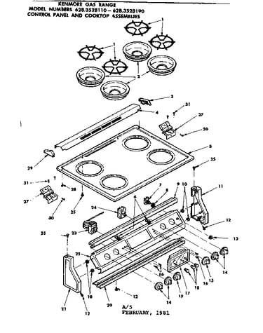Control panel and cooktop assemblies
