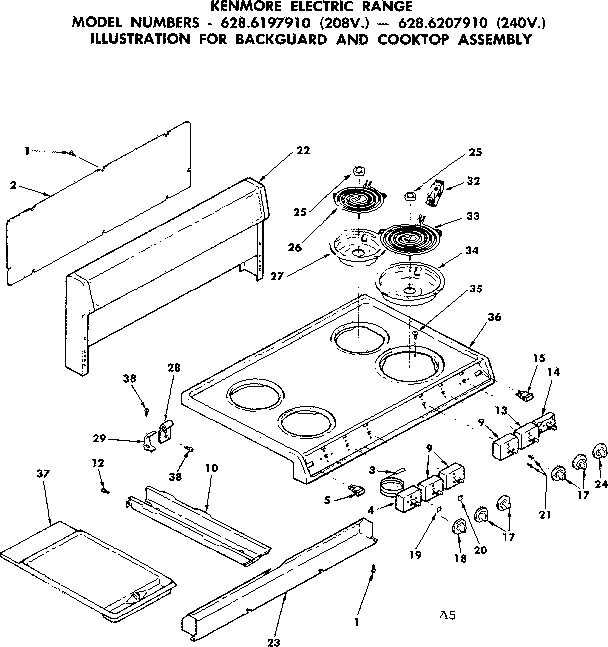 Backguard and cooktop assembly