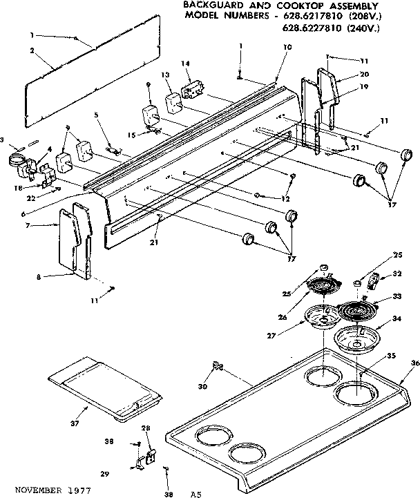 BACKGUARD AND COOKTOP ASSEMBLY