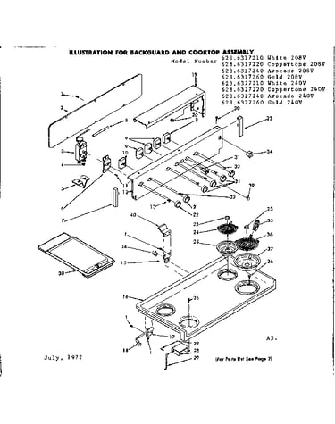Backguard and cooktop assembly