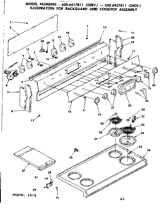 Backguard and cooktop assembly