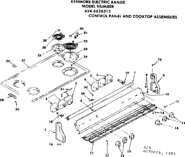Control panel and cooktop assemblies