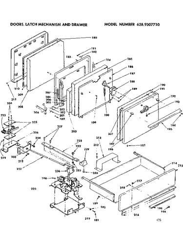 Doors, latch mechanism and drawer