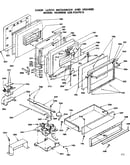 Door, latch mechanism and drawer