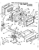 Door, latch mechanism and drawer
