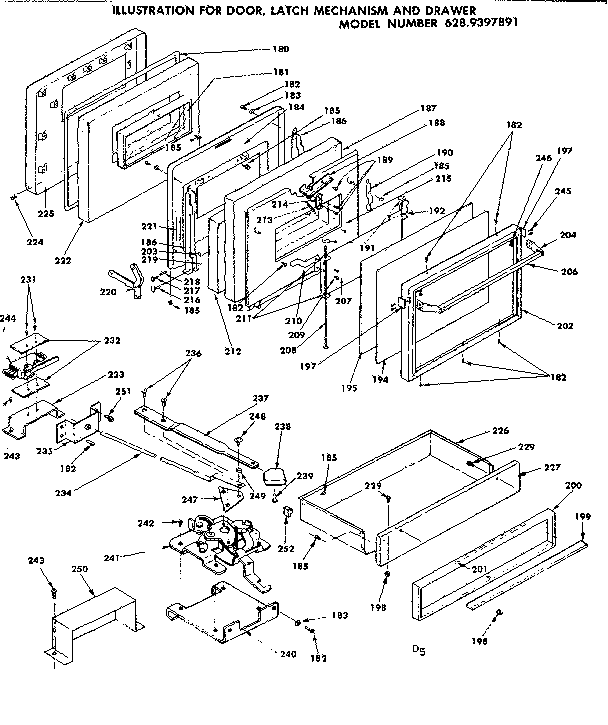 DOOR, LATCH MECHANISM AND DRAWER