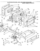 Door, latch mechanism and drawer