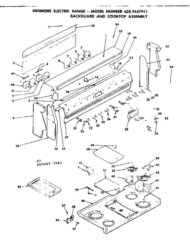 Backguard and cooktop assembly