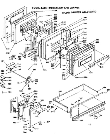 Doors, latch mechanism and drawer