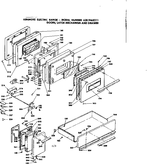 Doors, latch mechanism and drawer