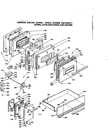 Doors, latch mechanism and drawer