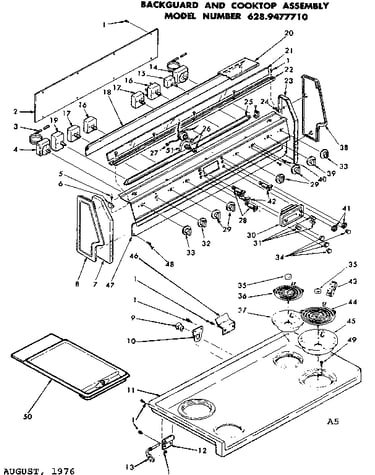 Backguard cooktop assembly