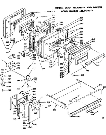 Doors, latch mechanism & drawer