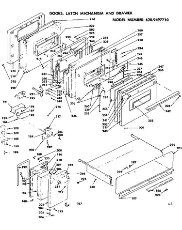 Doors, latch mechanism and drawer