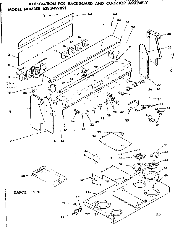 Backguard and cooktop assembly