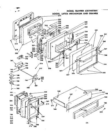 Doors, latch mechanism and drawer