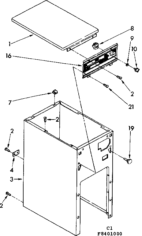 Cabinet and control parts
