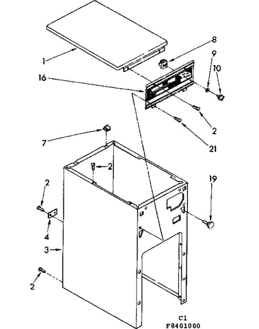 Cabinet and control parts