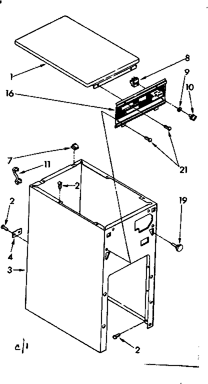 Cabinet and control parts