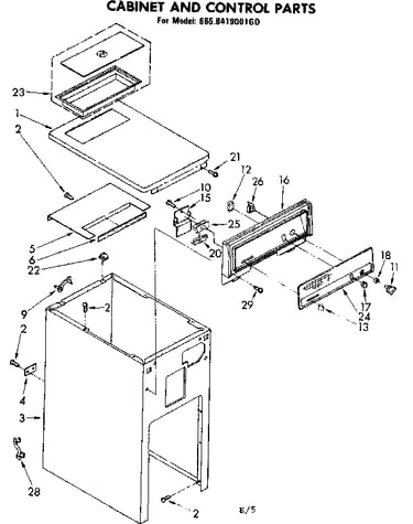 Cabinet and control parts