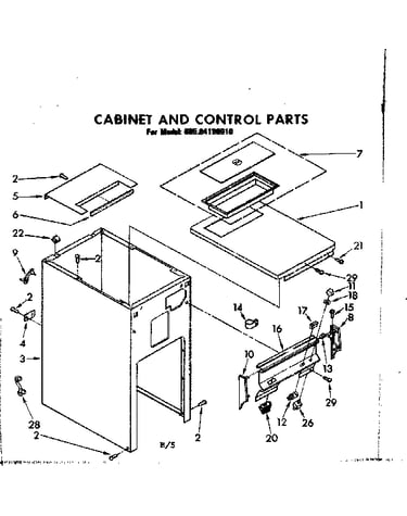 Cabinet and control parts