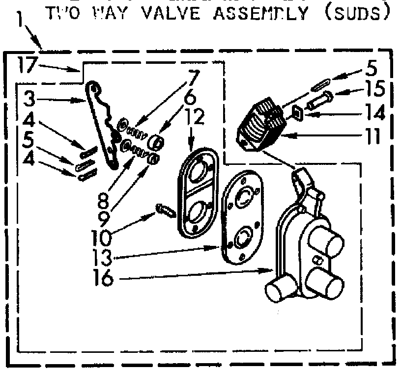 Two way valve assembly, suds