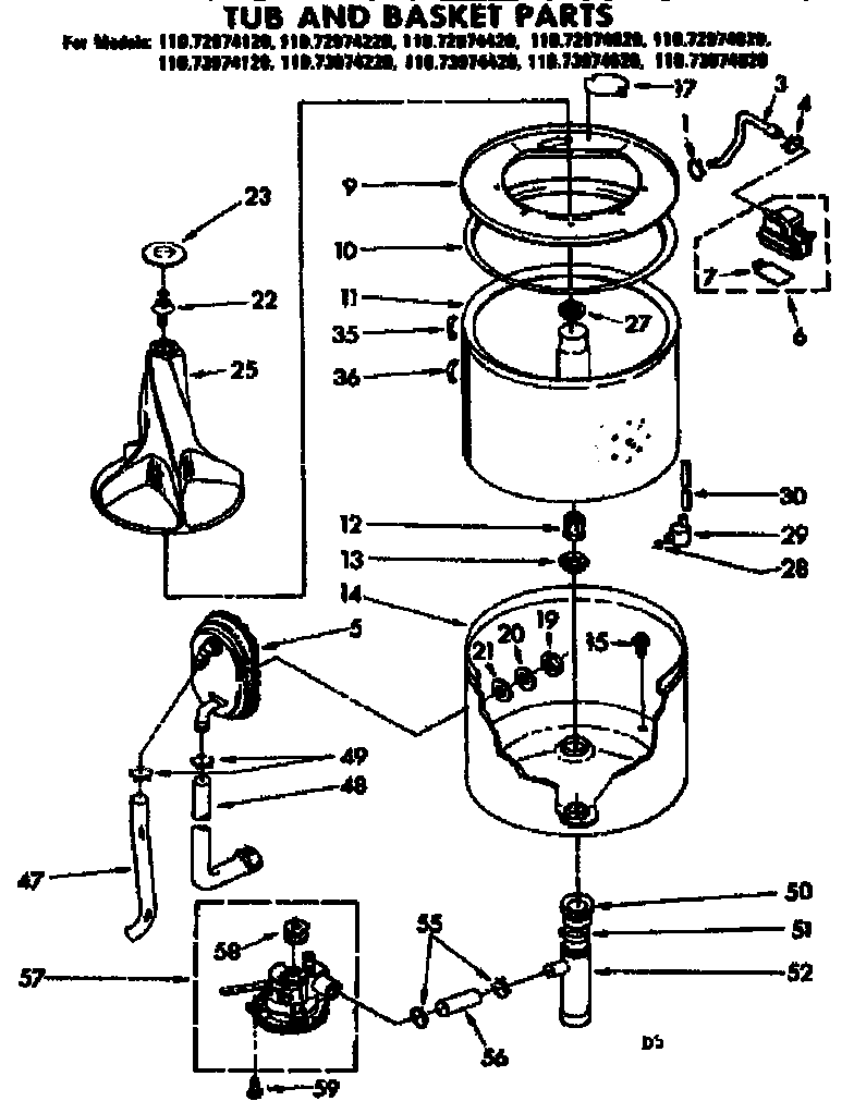 Tub and basket parts