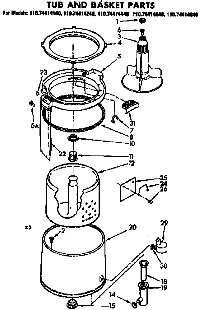 Tub and basket parts